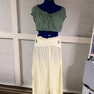 Free People large cream ivory pants with buckles